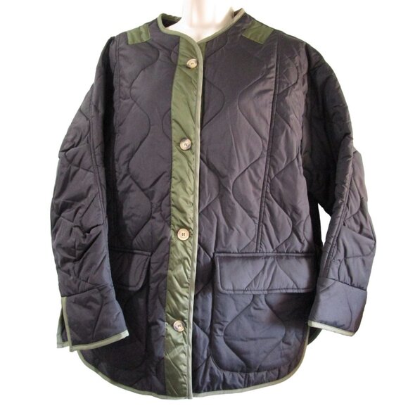 Aaron Amber Small Quilted Nylon Jacket Black Green Button Front NY Co New - Picture 3 of 16